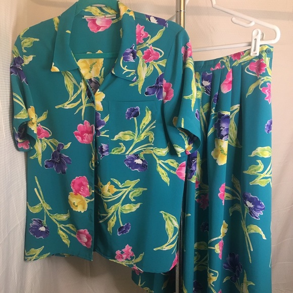 Alfred Dunner | Women’s Teal Floral Print TOP/SKIRT Set - Picture 14 of 14
